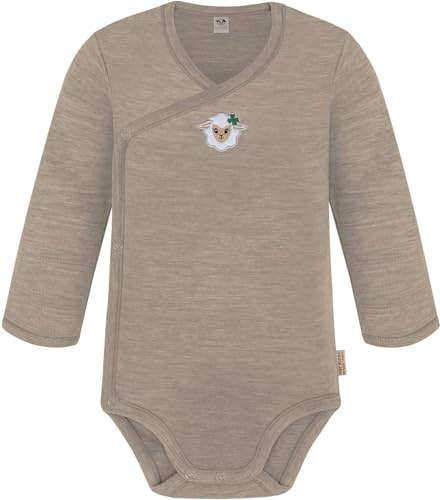 normani Baby Bio Merino Wickelbody Langarmbody mit Knopf aus Merinowolle Langarm-Strampler Einteiler 0-24 Monate für Junge und Mädchen Beige 74