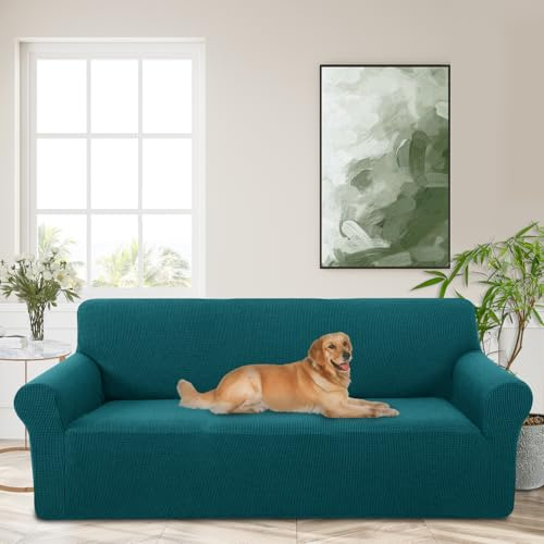 Luxshare Home Stretch Sofaüberzug waschbar Rutschfester Möbelschutz mit elastischem Bund & Schaumstoff Kratzfester Sofabezug für Kinder,Hunde und Haustiere(Large/Blue)