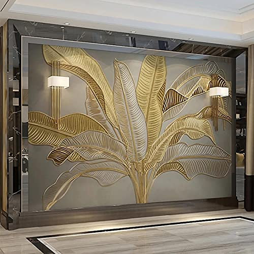 Papier peint 3D en relief doré en forme de feuille de bananier pour décoration murale de salon, autocollant mural de qualité supérieure pour décoration d'intérieur