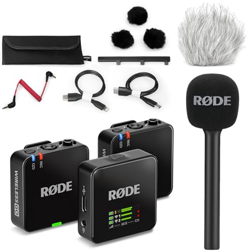 Rode Wireless GO Gen 3 Trådlöst Mikrofonradiosystem 2-kanals med Intervju GO Handadapter och Keepdrum Päls Vindskydd