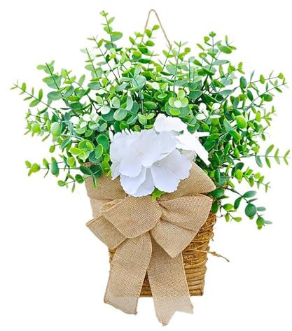 Door Hanger Basket Wreath,Wildflowers Door Hanging Basket Wreath,Front Door Beautiful Artificial Spring and Summer Wreath Welcome Sign