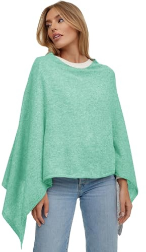 GLAMEXX24 Poncho da donna a maglia, tinta unita, lavorato a maglia fine, maglione a tracolla, eleganza stile e comfort per la primavera e l'autunno Made in Italy, verde menta, S/M