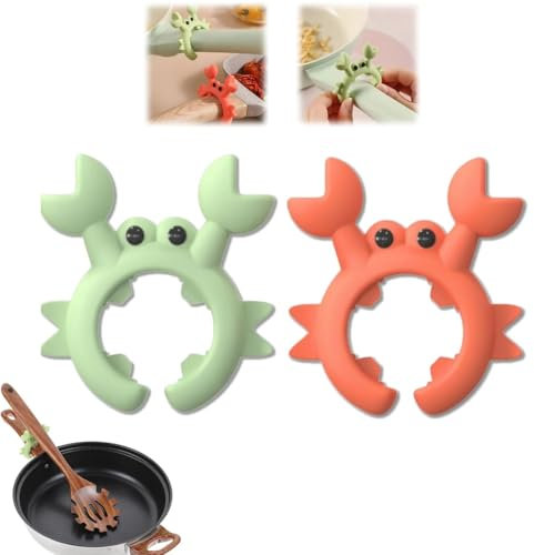 2PCS Crab Spoon Holder for Pot,Silicone Spoon Rest,Spatula HOL-Der,Crab Sp-Oon Holder,Anti-Slip,Anti-Scalding,High Applicability,Adjustable Utensil HOL-Der,Easy Gadgets for Kitchen,(Green+Orange)