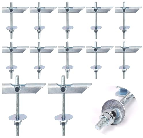 Swpeet 12Pcs Heavy Duty M6 × 100mm Fixations en Plâtre Boulons à Basculer Ancres de Paroi sèche, Kit de Prise Murale en Plâtre Basculable, épingles d'inclinaison Avec Lave-linge et écrou Pliant