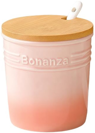 Dowbom Azucarero con tapa y cuchara, azucarero de cerámica, recipiente para condimentos (rosa)