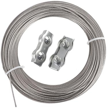Yesmin 10M Stainless Steel Cable with 2 Heavy-Duty Buckles - 1.2mm Wire Rope for Fence, Shed, and Outdoor String Light Hanging