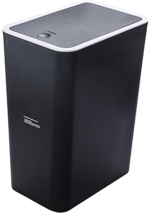 10L Bathroom Trash Can with Lid, Push Press Kitchen Bin, Slimline Waterproof Garbage Can, Covered Rubbish Bin Narrow, Dog Proof, Kitchen Compost Ashcan, Plastices Waste Basket for Narrow Spaces, Black