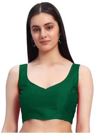 blouse for women saree choli party wear designer readymade fully stitched sleeveless solid top, Green, Medium