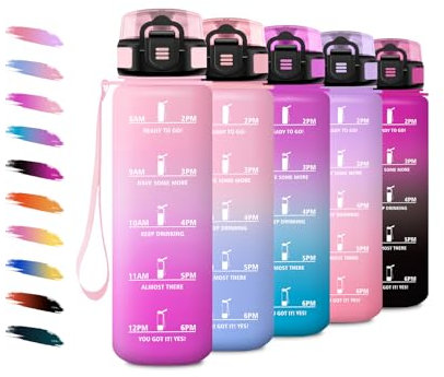 Borraccia 1 Litro, Bottiglia Motivazionale con Scala Temporale, con Filtro, Facile da Trasportare, Borraccia a Prova di Perdite, Bottiglia Palestra per Campeggio, Corsa, Viaggio, Bicicletta, Yoga