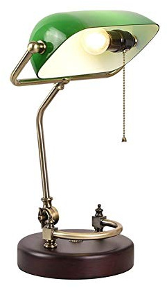 Lámpara de escritorio vintage de banqueros, iluminación de mesa articulada ajustable con pantalla de vidrio verde y base de madera de abedul, decoración clásica para el hogar, oficina, estilo retro
