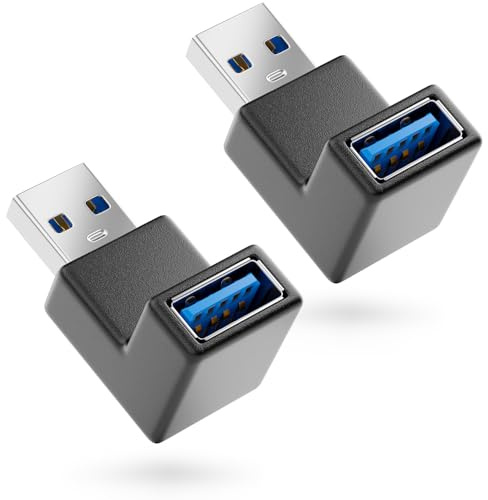 deleyCON 2 Stück USB 3.0 Winkel Adapter - 90° Grad Winkeladapter - A-Stecker zu A-Buchse - Kompatibel mit Allen USB Kabeln - Optimale Kabelführung