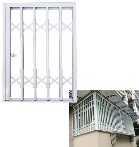 Fenstergitter Einbruchschutz Weiße Einbruch- und Absturzsicherungsgitter für Fenster, Teleskop-Fenstergitter, Fensternetz-Schiebegitter, Türstrebe für Balkon und Schlafzimmer(W85xH85cm/34x34in)