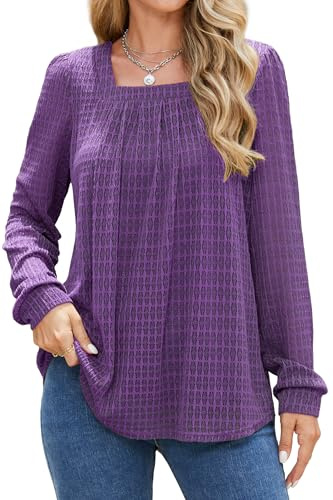 Enmain Bluse Camicie Donna Maniche Lunghe Viola Tunica Top Casual vestibilità Larga Tuniche Top Maniche in Pizzo Blusa Camicia 3XL