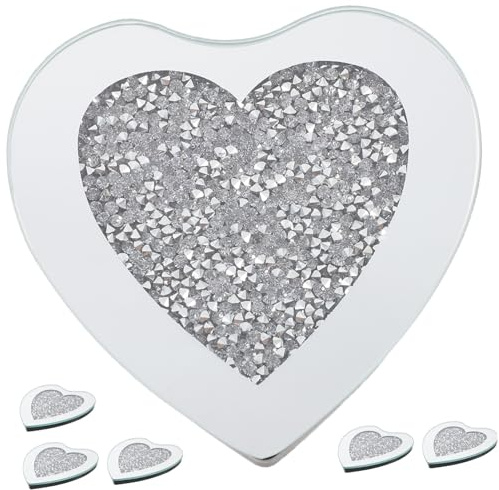 POPETPOP Set 6 Pezzi Sottobicchieri a Forma di Cuore in Vetro Trasparente Spessore Isolante Resistente al Calore per Bar e Locale Raffinato