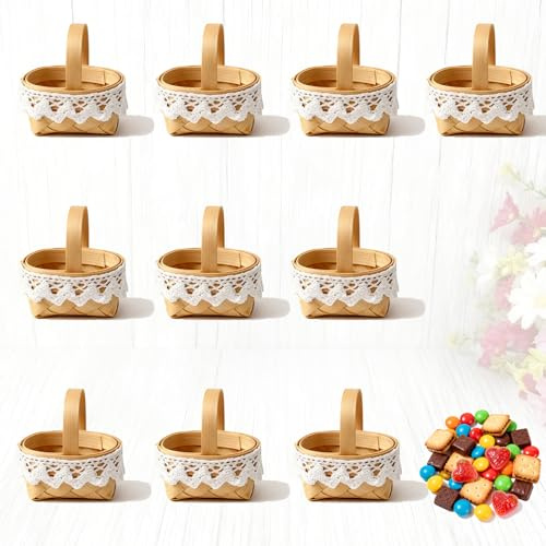 FISH DRAGATE 10 pcs mini rattan korb,körbe henkel mit kleine,weidenkorb,henkelkorb mit spitzendekoration,gewebte präsentkorb für hochzeit, party, gastgeschenke, ornamente, handwerk