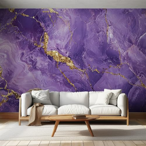 Generisch Vlies Fototapete Lila 300x210 cm, Tapete Lila Marmor Tapeten Vliestapete Wohnzimmer Treibsand Fluid Art Schlafzimmer Wandtapete Ornamente Mustertapete W&19