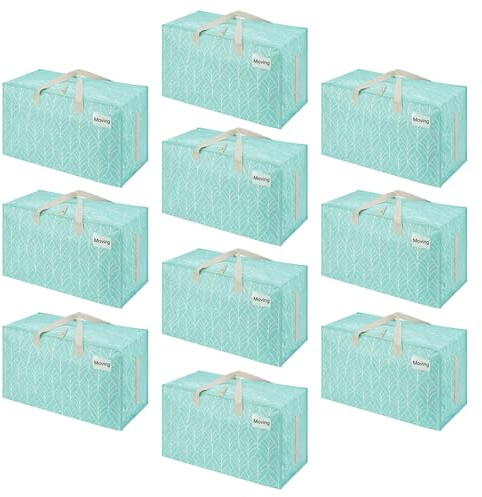VENO 10 Pack Extra Large Heavy Duty Moving Bags with Wide Opening & Reinforced Handles, Reusable Storage Tote Bags with Strong Zippers for Clothes, College Dorm Essentials & Moving Supplies