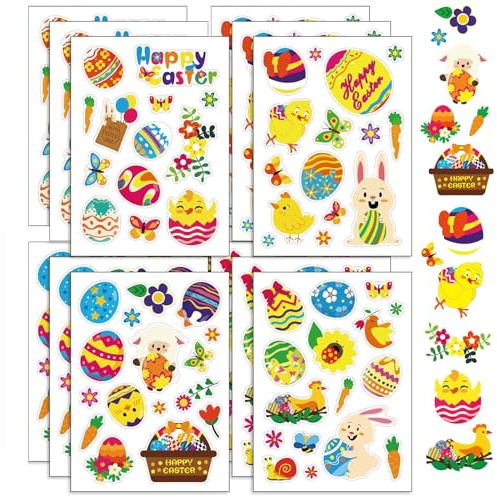 Nurila 12 Blatt Ostern Sticker Set, Aufkleber Kinder, Niedliches Osterthema Sticker Set für Sammelalben, selbstgemachte Dekorationen, Eier, Körbe, Tassen, Federmäppchen, Osterartikel