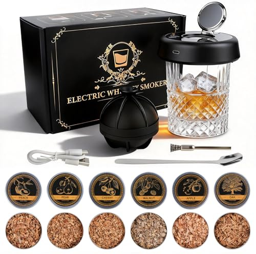 Whisky Smoker Set,Elektrisches Cocktail Smoker Kit mit 6 Flavors Holzspänen,RGB Licht,Whisky Geschenkset für Whiske,Getränke, Kaffee, Whiskey Geschenke für Männerr,Vater Geburtstagsgeschenk, Ehemänner