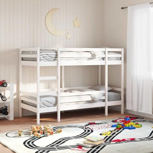 RMIHSJG Letto a castello bianco, 80 x 200 cm, in legno massello di pino massiccio, robusto letto a soppalco con scala e guide di sicurezza per adulti, stabile e salvaspazio