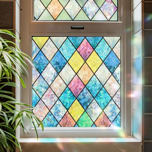 Fensterfolie - Selbstklebend Statische Folie, fensterfolie Blickdicht Bunt Blickdichte Sichtschutzfolie für Badezimmer, Haustür, Haus, Sonnenschutz, Wärmeschutz 90 x 200 cm