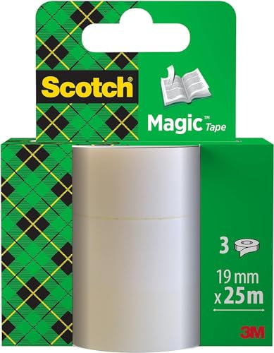 Scotch Magic Invisible Tape - 3 Refill Rolls, 19mmx25m - General Purpose Sticky Tape for Document Repair, Labelling & Sealing
