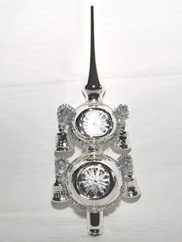 Christbaumspitze silber mit Reflex 4 Glocken 30cm hoch Lauschaer Handarbeit