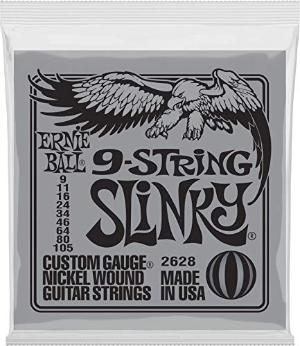 Ernie Ball P02628 Slinky 9-Saiter Nickel Wound E-Gitarrensaiten, Stärke 9-105