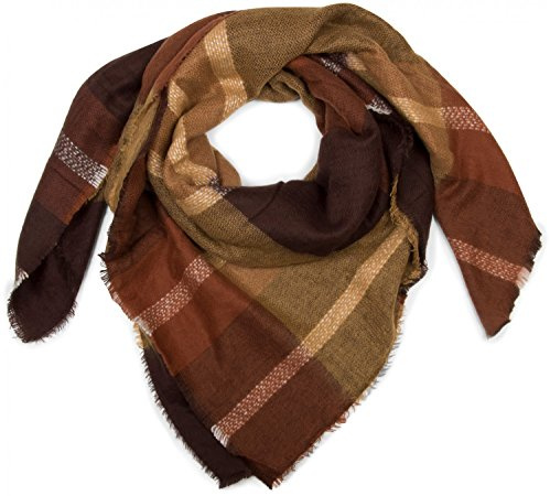 styleBREAKER sciarpa quadrata XXL, grande sciarpa con fantasia tartan scozzese e frange, calda e morbida, unisex 01018139, colore:Senape-Marrone scuro
