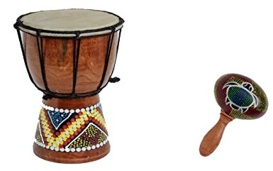 50cm Anfänger Djembe Trommel Bongo Drum Holz Bunt Bemalt + Rassel Schildkröte R1