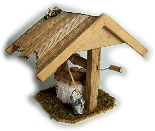 Brunnen mit schindeldach für Weihnachtskrippe, Holz braun gebeizt 14x14x11 cm.