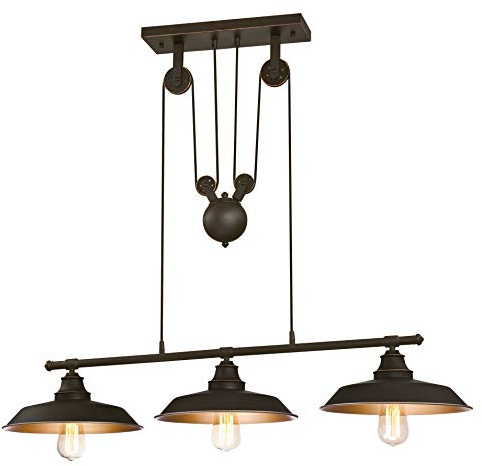 Westinghouse Lighting Dreiflammige Seilzug-Pendelleuchte für Kücheninsel, Ausführung geölte Bronze mit Akzenten, Glas, 1 W, 102 x 102 x 105 cm, 6332540, Pendelleuchte mit 3 Lampen