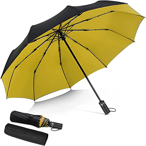 DORRISO Automatico Pieghevole Ombrello Uomo Donna Antivento Impermeabile Durevole Anti-UV Asciugatura Rapida Viaggio Ombrello Uomo Grande Ombrello Giallo