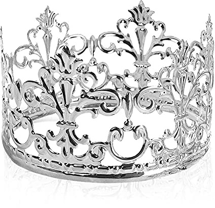 Vintage Silver Crown Cake Topper, Happy Birthday Topper Party Decor, Cake Decoration Baby Crown for Boys Girls, Cake Deco for Parties Weddings Cake Topper, diameter 3.97 inch height 2.28 inch