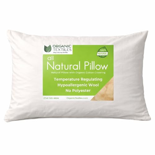 ORGANIC TEXTILES 100% Natural Wool Pillow for Kids and Toddlers with Organic Cotton Cover, (Child Size), Adjustable Loft, Cooling and Breathable, Easy Care, Small Pillow for Children
