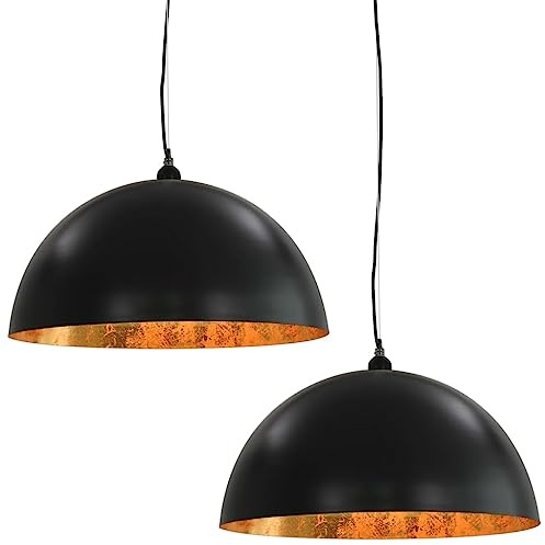 vidaXL 2x Deckenleuchte Deckenlampe Hängelampe Hängeleuchte Pendelleuchte Pendellampe Wohnzimmer Lampe Leuchte Schwarz Gold Halbkugelförmig 50cm E27