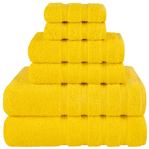American Soft Linen Luxury 6 Piece Towel Set, 2 Bath Towels 2 Hand Towel 2 Washcloths, 600 GSM 100% Cotton Turkish Towels for Bathroom, Yellow Towel Sets