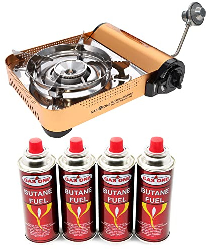 Gas ONE GS-4000P - Premium Dual Fuel Camp Stove with 4 Butane Fuel Cartridge Bundles