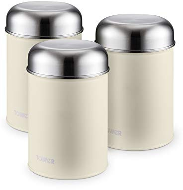 Tower Infinity Stone Set of 3 Storage Canisters for Coffee/Sugar/Tea, Stainless Steel, Pebble