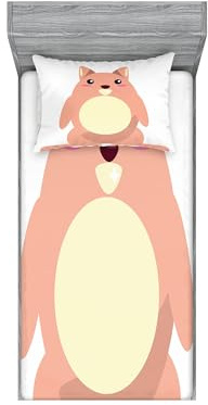 Ambesonne Anime Fitted Sheet & Pillow Sham Set, Beaver Cartoon in Kawaii Style Funny Character for, Decorative Printed 2 Piece Bedding Decor Set, Twinxl, Pale Coral and Cream