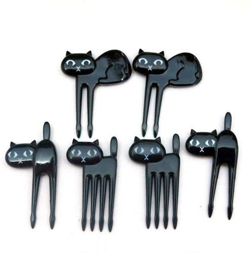 PULABO 6 Stücke Lustige Karikatur Schwarze Katze Obst Picks Kinder Bento Lunchbox Gabeln Dekoration Stabile Qualität dauerhaft