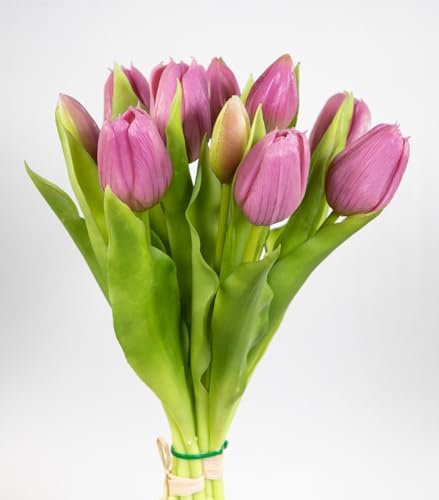 Tulpenbund Nature Real Touch 32x26cm mit 10 Blüten LM Kunstblumen künstliche Blumen Tulpen … (rosa-pink)