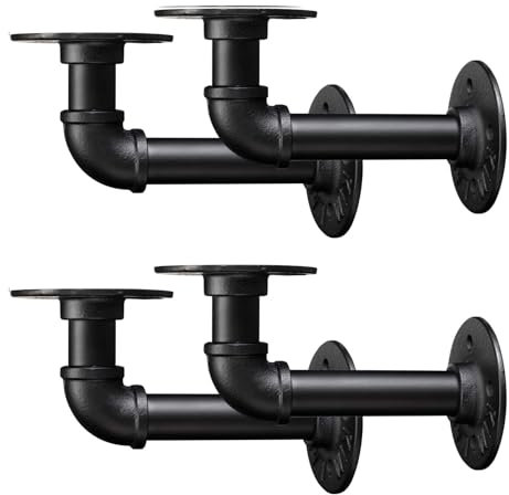 BEJOY 4 soporte estanteria tuberia, soporte de tubería industriales de 15 cm, soporte de pared de hierro negro vintage, estante de tubería rústico para el hogar
