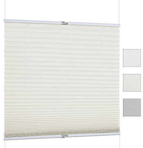 iomangio® Klemm Plissee ohne Bohren Faltrollo mit Klemmträger 115cm x 130cm Beige Klemmrollo Blickdicht Sonnenschutz Jalousie für Fenster Fertigplissee Rollo
