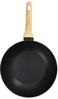 MasterChef Wok, pour Induction, Gaz, Ceramique et plus, Tout Feux, Anti Adhesive Sauteuse 28 cm, Revêtement Anti-Dérapant, Poignée au Toucher Doux, Résiste à la Chaleur, Aspect Bois