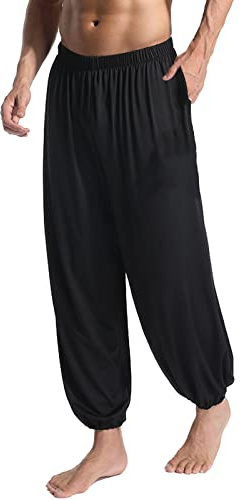 FYOURH Tai Chi Pants for Men - Yoga Pants with Pockets for Men - Black Mens Harem Pants - Kung Fu Pants for Men - Martial Arts Pants Mens