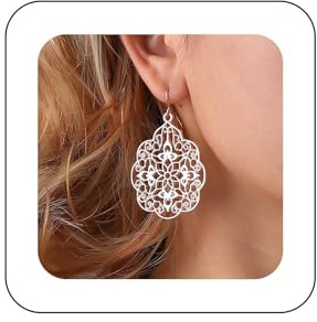 Yienate Boho Große Filigrane Tropfen Ohrringe - Vintage Tribal Hohl Geschnitzt Rose Gold Geometrische Floral Aussage für Hochzeit und Prom Schmuck Damen