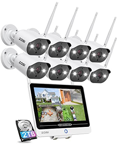 ZOSI Überwachungskamera Set Aussen WLAN mit 12.5 Monitor 8CH 2TB HDD NVR, 8X 3MP WiFi Überwachungskamera mit 2 Wege Audio, Spotlight Alarm, 30M Nachtsicht in Farbe