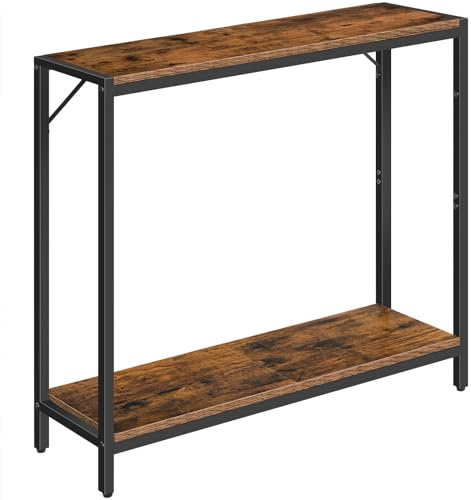 MAHANCRIS Console Table, 2-Tier Entrance Table, Behind Sofa Table, Industrial Style, Sturdy and Stable, for Living Room, Entryway, Foyer, Corridor, Office, Rustic Brown and Black CTHR27601