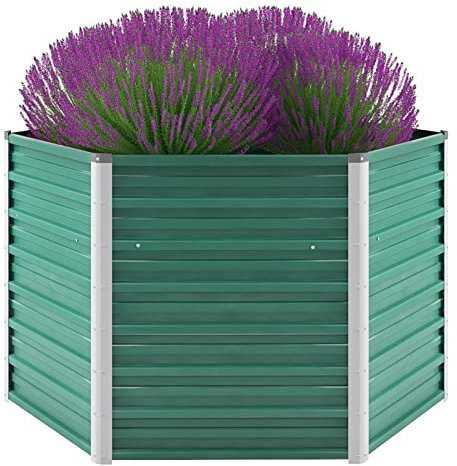 Festnight jardinière Metal,carré Potager surélevé,jardinière Metallique,Jardinière d'Extérieur en Métal,jardinière Ovale Metal,lit de Jardin surélevé galvanisé-Vert-129 x 129 x 77 cm